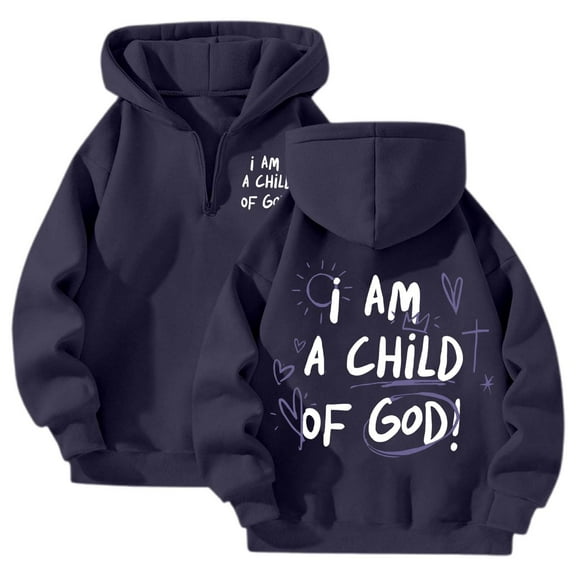 I AM A CHILD OF GOD! Pullover Hoodies for Women Men Trendy 2025 Hoodie Fleece Lined Preppy Clothes Outwear Loungewear for (Navy, S)