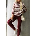 thumbnail image 1 of I AM A FASHION JUNKY Red Stripe Pullover Hoodie Ribbed Solid Pants 2pcs Set Outfit, 1 of 8