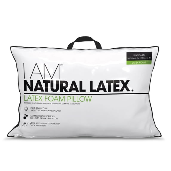 I AM A Natural Latex Bed Pillow, 100% Cotton Cover, Standard