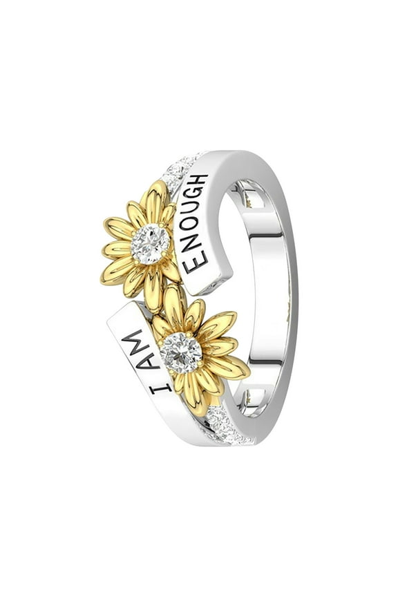 I AM E-NOUGH English Ring Fashion Set With Diamond Bicolor Daisy Good For You
