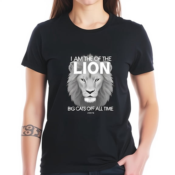 I AM THE KING OF THE LION Cotton Short Sleeve T-Shirt - Bold Lion Face Graphic & 'BIG CATS OF ALL TIME' Text