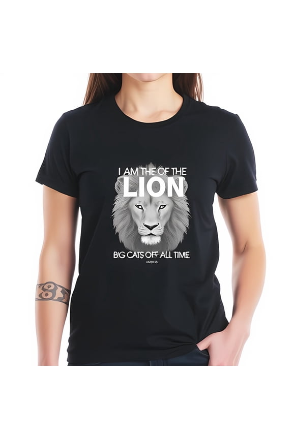 I AM THE KING OF THE LION Cotton Short Sleeve T-Shirt - Bold Lion Face Graphic & 'BIG CATS OF ALL TIME' Text