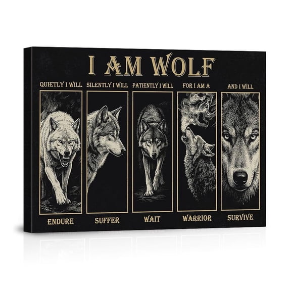 I AM WOLF Inspirational Quotes Warrior Motivational For Home Canvas