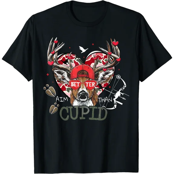 I Aim Better Than Cupid Camo Deer Hunting Valentines T-Shirt