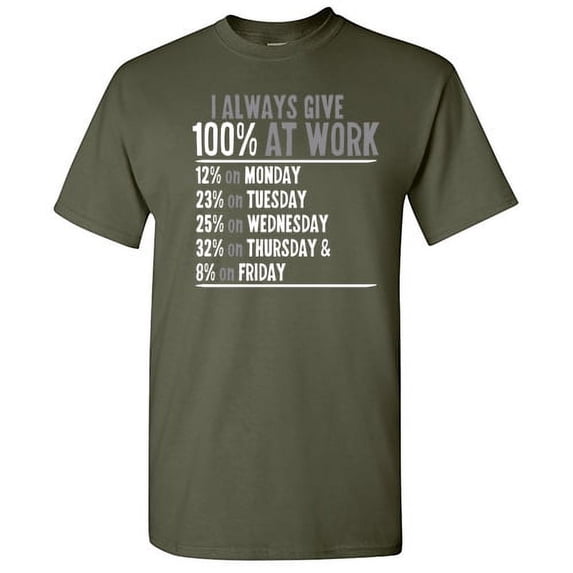 I Always Give Hundred Percent At Work Humor Saying Graphic Tee Gift For Sarcasm Lovers Christmas Party Sarcastic Funny Mens T Shirt