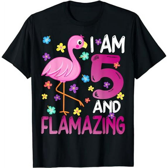 I Am 5 And Flamazing T-Shirt Amazing 5th Birthday Flamingo