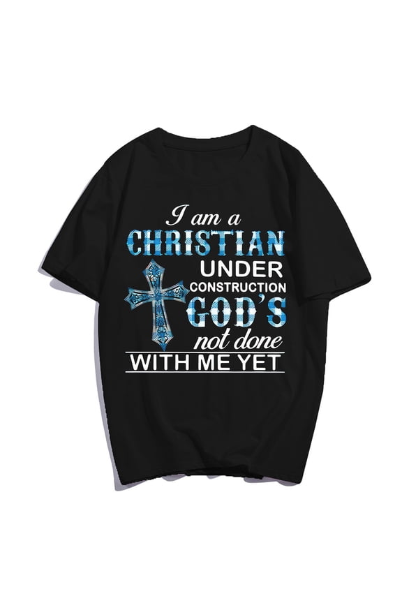 I Am A Christian Cross T-Shirt Pray Faith Jesus Casual Christ Women Men Graphics Summer Tops Gift Tee Black 3X-Large