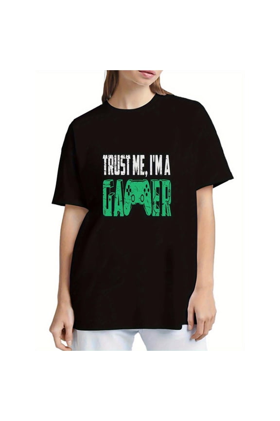 I Am A Gamer T-Shirt Soft Breathable Graphic Tee Game Controller Design Casual Gaming Top Black S-5XL