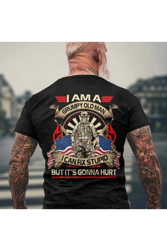 I Am A Grumpy Old Man I Can Fix Stupid But T-Shirt BLACK Unisex S-5XL Hot Trending Shirt, Vintage Birthday Gift