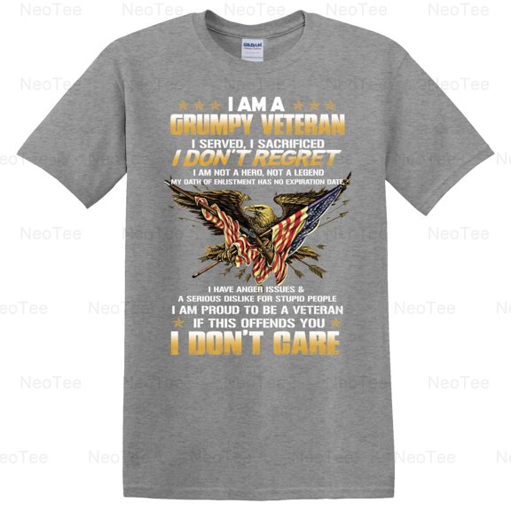 I Am A Grumpy Veteran Funny Military Service Sarcastic Humor Army Navy T-Shirt Unisex, up to 5XL