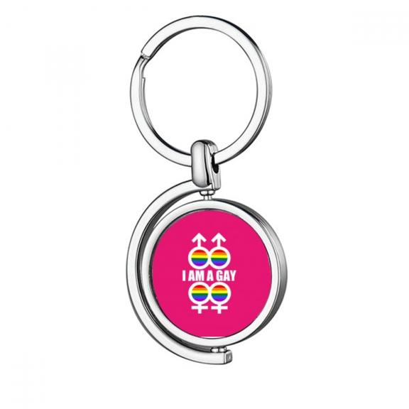 I Am A LGBT Rainbow Rotating Keychain Metal Keyring Holder
