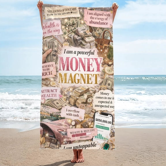 I Am A Powerful Money Magnet Beach Towel Oversized Sand Free 27.5"x55"