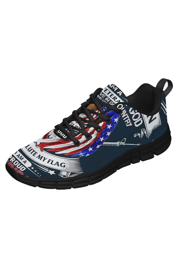 I Am A Proud American Flag Shoes for Men Women Running Shoes Lightweight Walking Sneakers Mesh Athletic Sport Shoes Black Size 5
