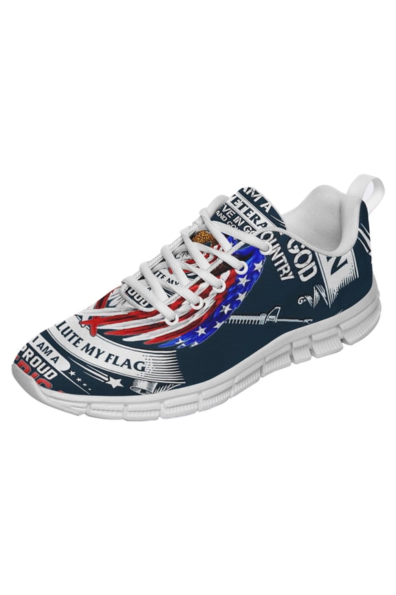 I Am A Proud American Flag Shoes for Men Women Running Shoes Lightweight Walking Sneakers Mesh Athletic Sport Shoes White Size 8.5