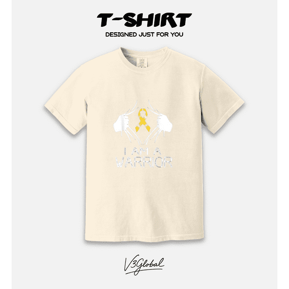 I Am A Warrior Gold Ribbon Childhood Cancer Fighter Comfort Colors T-Shirt, for Men & Women, up to Size 4XL