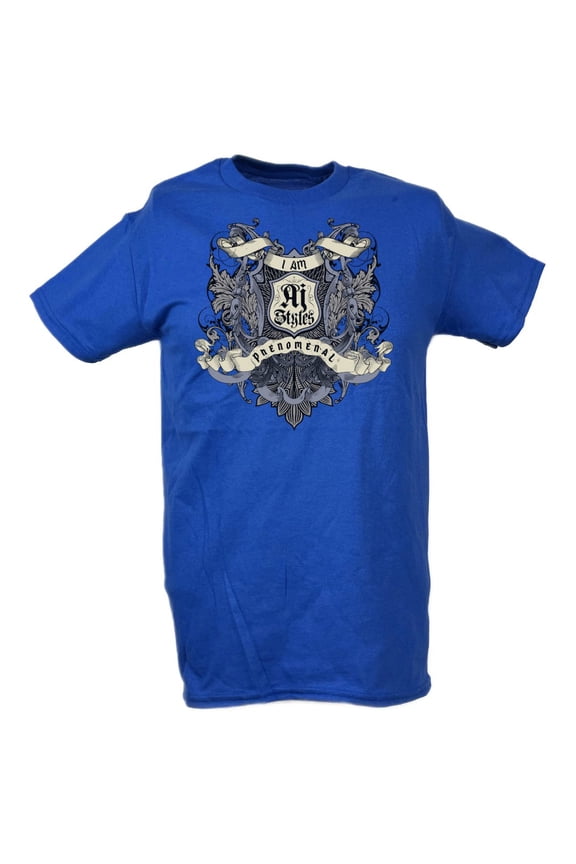 I Am AJ Styles Crest WWE Mens Blue T-shirt M