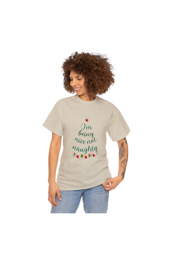 I Am Being Nice Not Naughty Funny Holiday Christmas Tree T-shirt Men/Women
