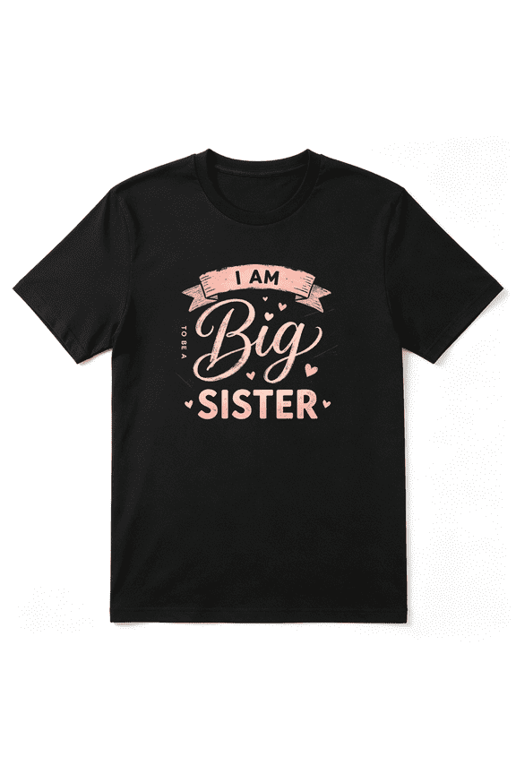 I Am Big Sister Slogan Hearts Retro Graphic Tee for Women, Aunt Family Gift Cotton Short Sleeves T-Shirt