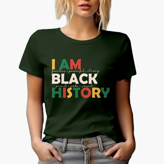 I Am Black History, African-American Gift, Military Green T-Shirt, Small