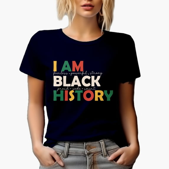 I Am Black History, African-American Gift, Navy Blue T-Shirt, Medium