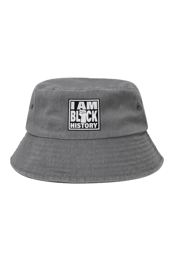 I Am Black History Logo Washed Bucket Hat For Men Women Denim Bucket Hat Sun Hat Cowboy Fishing Beach Hat