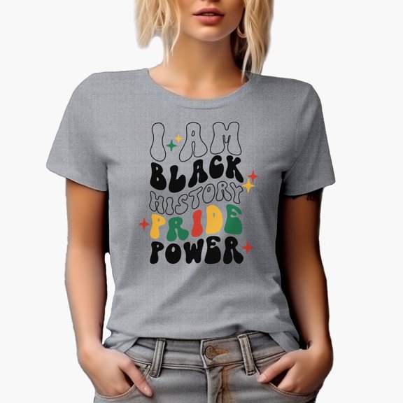 I Am Black History Pride Power, Groovy Wavy Text Art Merch Gift, Heather Grey T-Shirt, Large