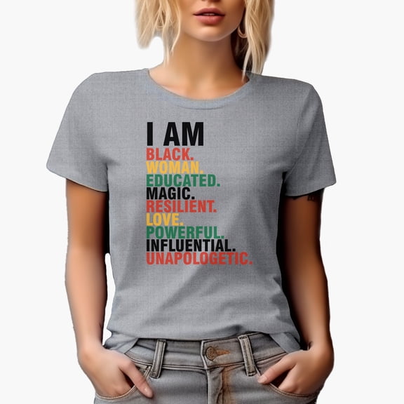 I Am Black Woman, Educated, Magic, Resilient, Black History Month Merch Gift, Heather Grey T-Shirt, Medium