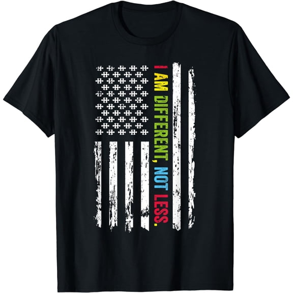 I Am Different Not Less USA Flag Men Women Autism Awareness T-Shirt