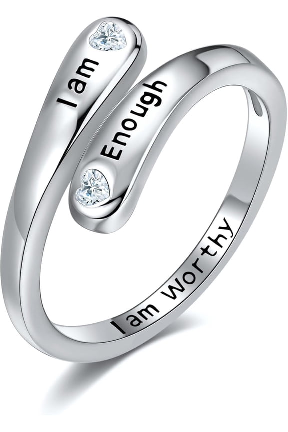 I Am Enough Ring Sterling Silver Adjustable Inspirational Ring for Women
