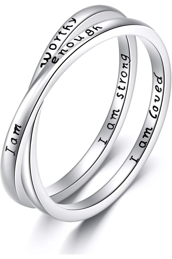 I Am Enough Rings 925 Sterling Silver I Am Enough I Am Worthy Ring Inspirational Jewelry for Women-Size 7