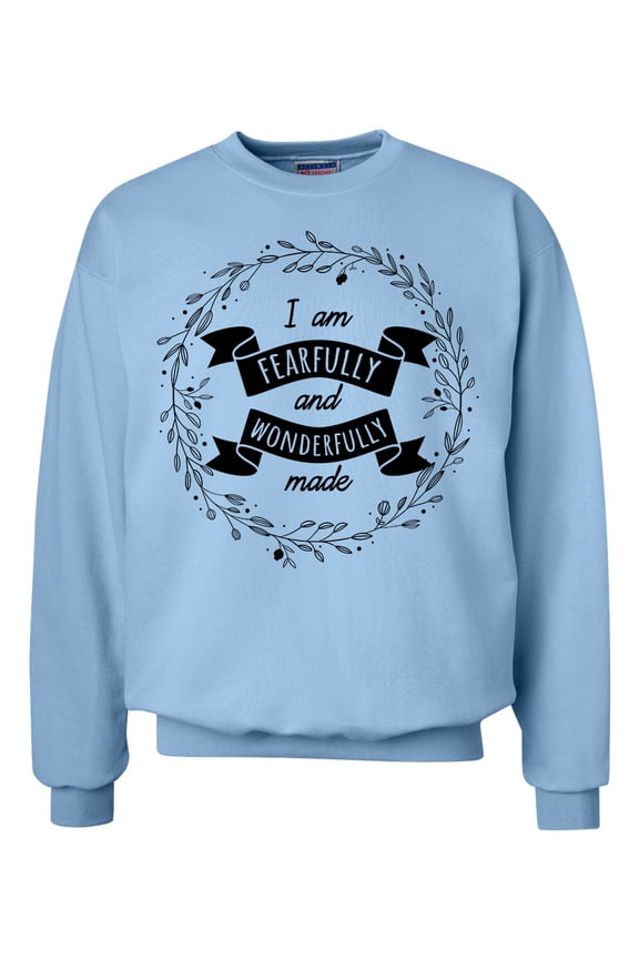 I Am Fearfully And Wonderfully Made Ladies Christian Crew Sweatshirt-Light Blue-medium