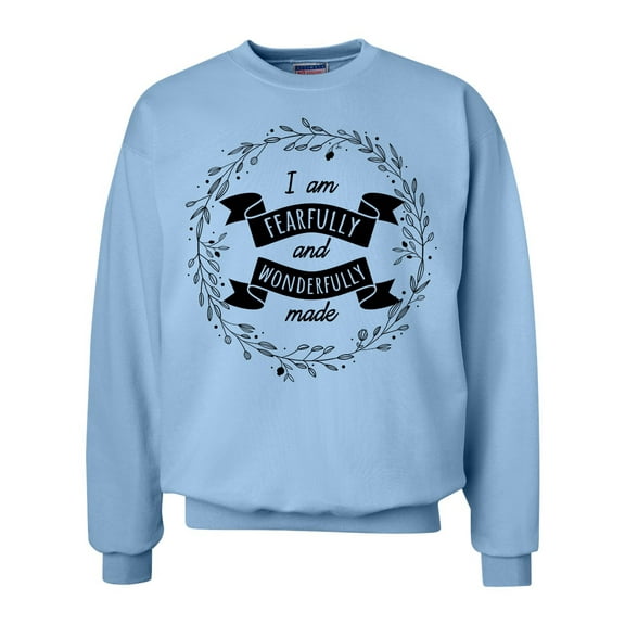 I Am Fearfully And Wonderfully Made Ladies Christian Crew Sweatshirt-Light Blue-xl