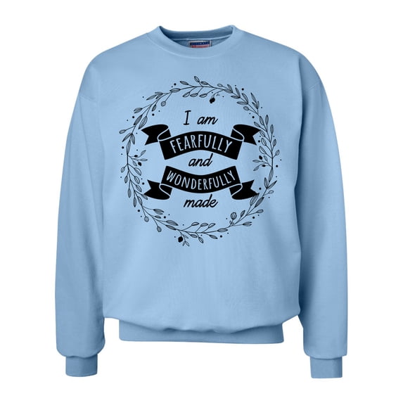 I Am Fearfully And Wonderfully Made Ladies Christian Crew Sweatshirt-Light Blue-xxl