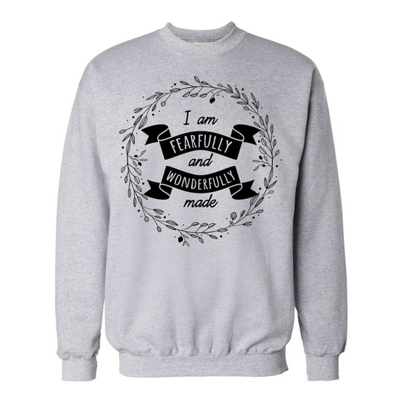 I Am Fearfully And Wonderfully Made Ladies Christian Crew Sweatshirt-Light Steel-large