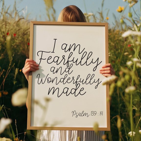 I Am Fearfully And Wonderfully Made Wall Art Print, Christian, Bible Verse, Script, Toddler, Living Room, Bedroom And Nursery Decor