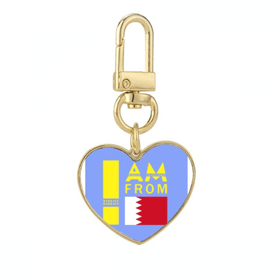I Am From Bahrain Art Deco Fashion Gold Heart Keychain Metal Keyring Holder