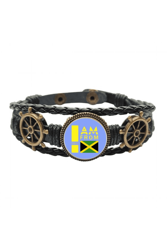 I Am From Jamaica Art Deco Fashion Leather Braided Ocean Bracelet Wristband