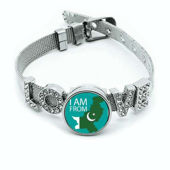 I Am From Pakistan National Flag Country Bracelet Wristband Crystal Love Adjustable Bangle