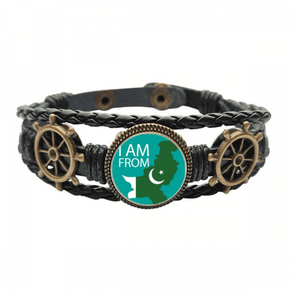 I Am From Pakistan National Flag Country Leather Braided Ocean Bracelet Wristband