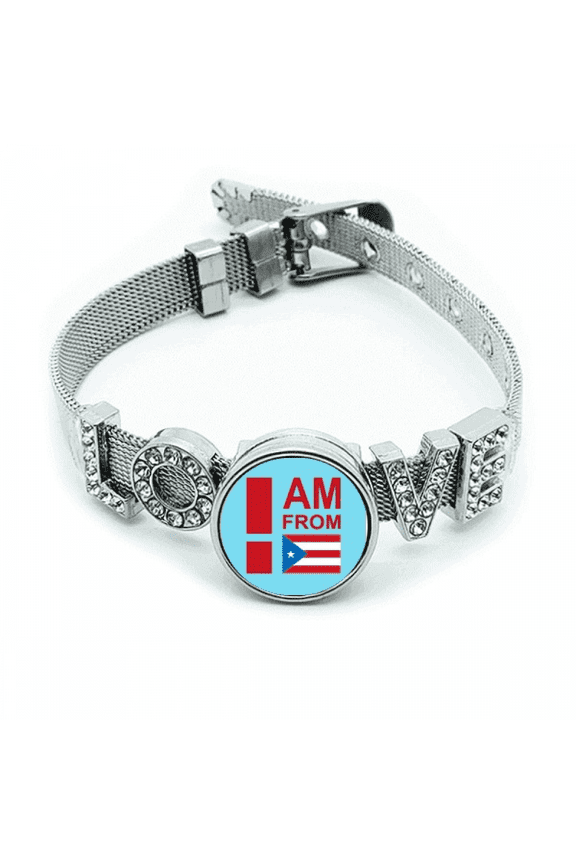 I Am From Puerto Rico Art Deco Fashion Bracelet Wristband Crystal Love Adjustable Bangle