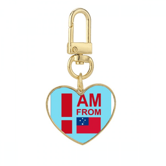 I Am From Samoa Art Deco Fashion Gold Heart Keychain Metal Keyring Holder