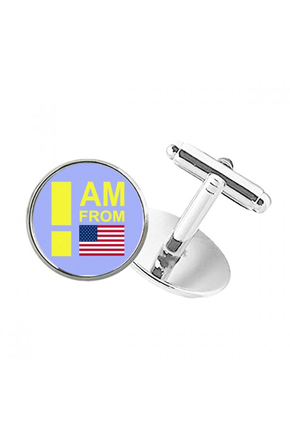 I Am From United States Round Button Cuff Clip Stud Cufflinks