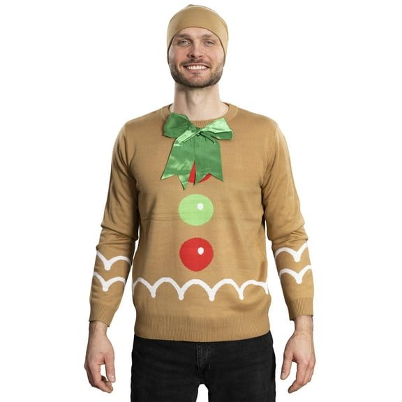 I Am Gingerbread Man Ugly Christmas Sweater and Hat Costume Set Fun Holiday Party Outfit