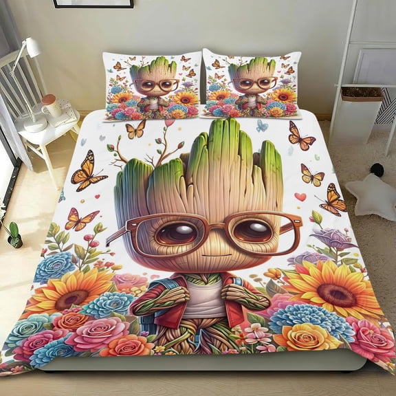I Am Groot Themed Bed Sheet Set Three Piece Set 53x79 Inches Comfortable And Skin Friendly Unique Design Creating A Star Studded Night