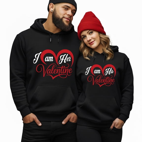 I Am Her Valentine & I Am His Valentine Matching Design Hoodie - Gift for Couples, Wife Husband
