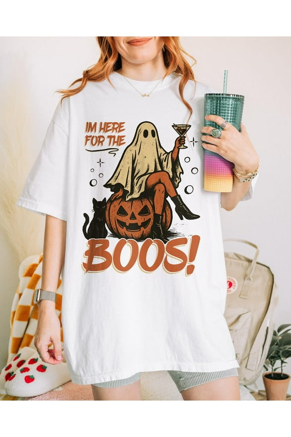 I Am Here Boos Shirt, Halloween Shirts Women, Funny Ghost Graphic Tee Tops, Retro Halloween Aesthetic, Halloween Party Shirt, Skeleton Shirt
