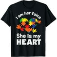 thumbnail image 1 of I Am His Voice He Is My Heart Autism Awareness Daughter Mom T-Shirt, 1 of 4