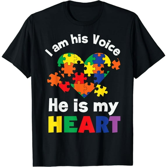 I Am His Voice He Is My Heart Autism Awareness Mom Dad T-Shirt