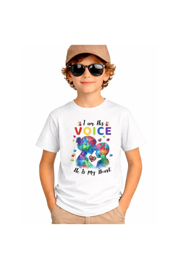 I Am His Voice He Is My Heart Autism Awareness Son Boys T-Shirt
