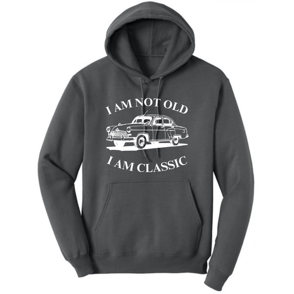 I Am Not Old I Am Classic Printed Hoodie Vintage Car Polycotton Pullover Hooded Sweatshirt (Charcoal, XX-Large)
